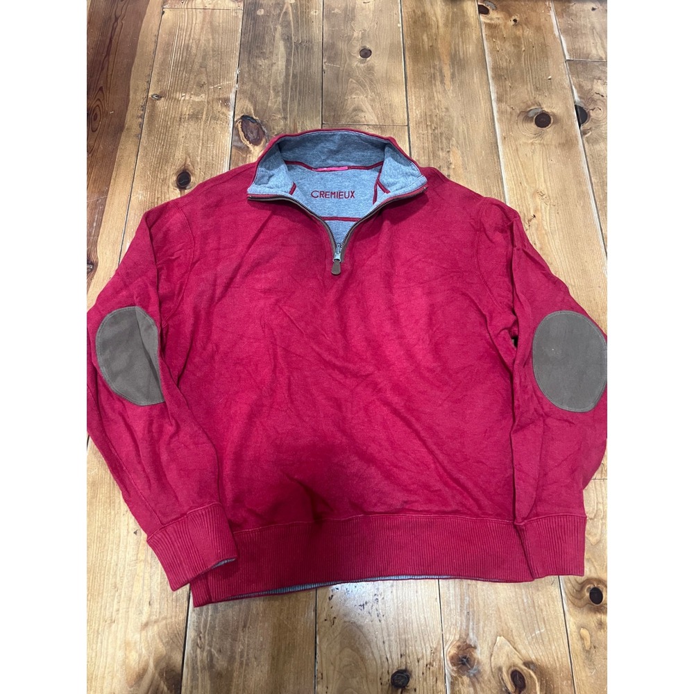 Cremieux Mens Red Quarter Zip Pullover Sweater Elbow Patches Large